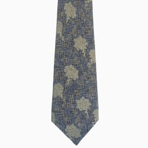 Vintage 1970s Emanuel Ungaro Mens Silk Wide Tie Blue Cream Floral Designer